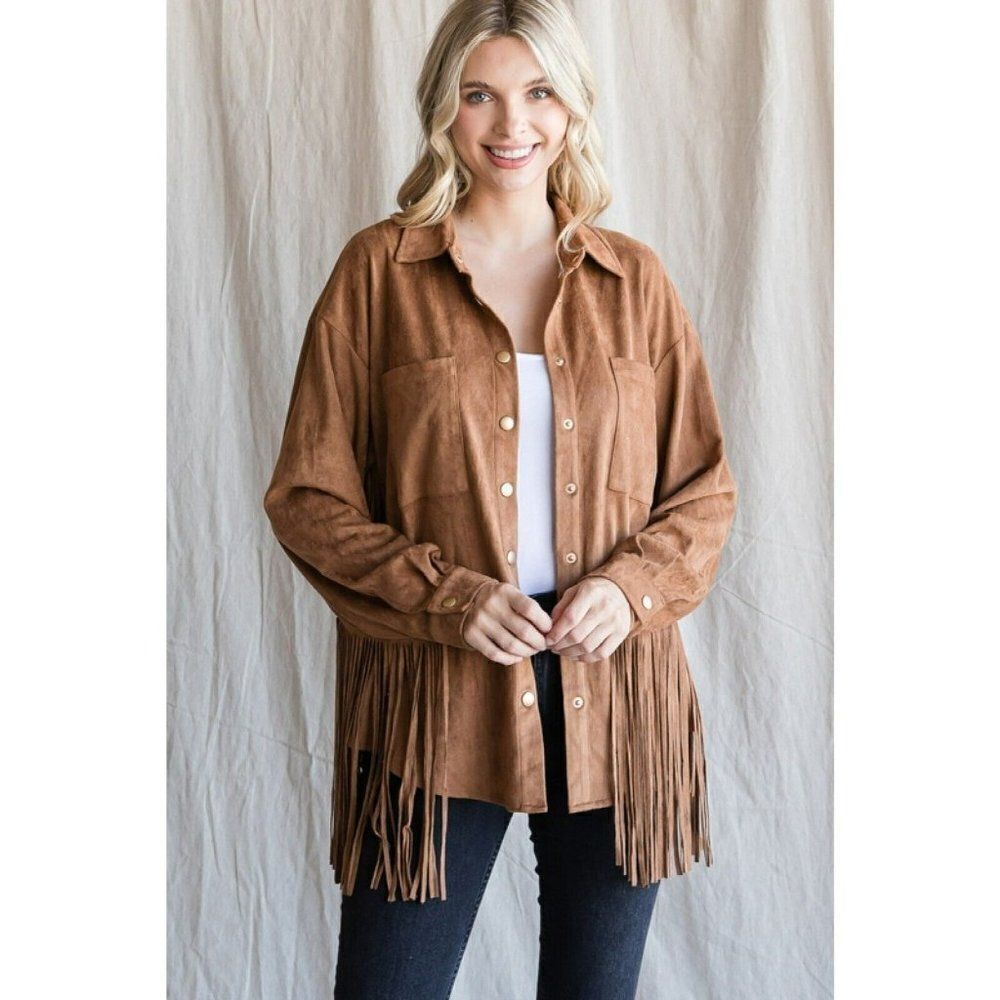 sale! JODIFL Western Fringe Jacket Country Camel Suede with Pockets New G8040